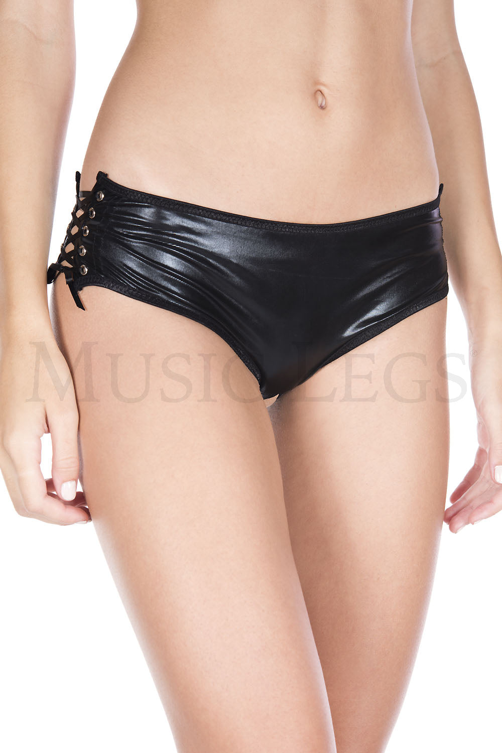 Wet look side lace up crotchle