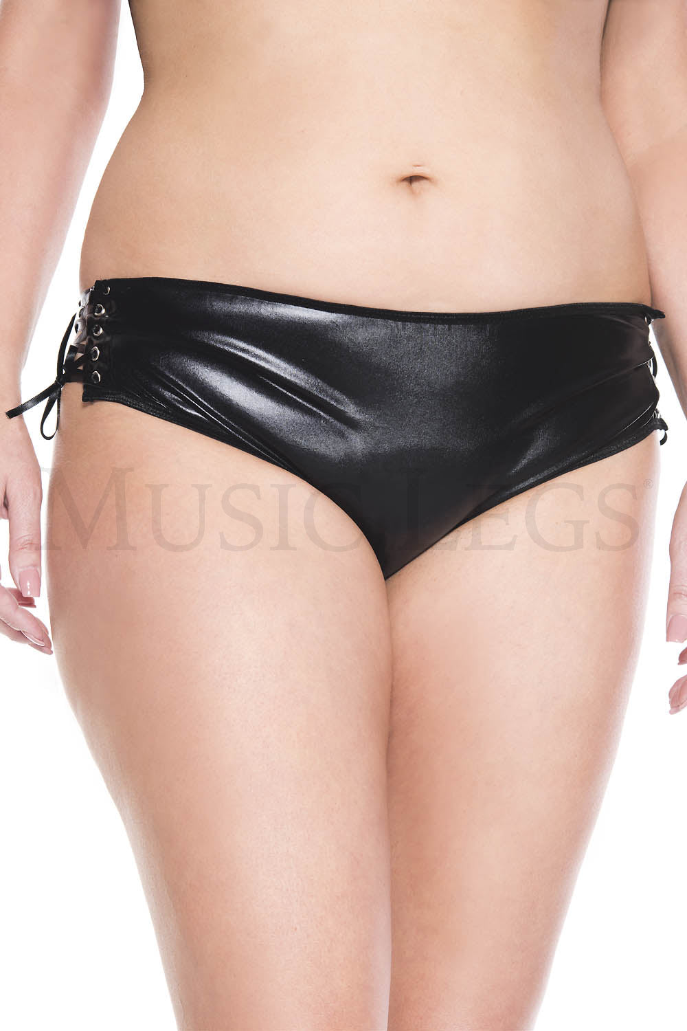 Plus size wet look side lace u