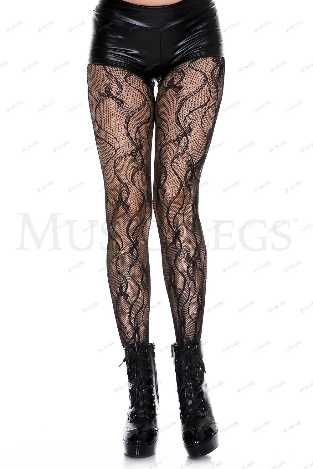Bow wave lace pantyhose