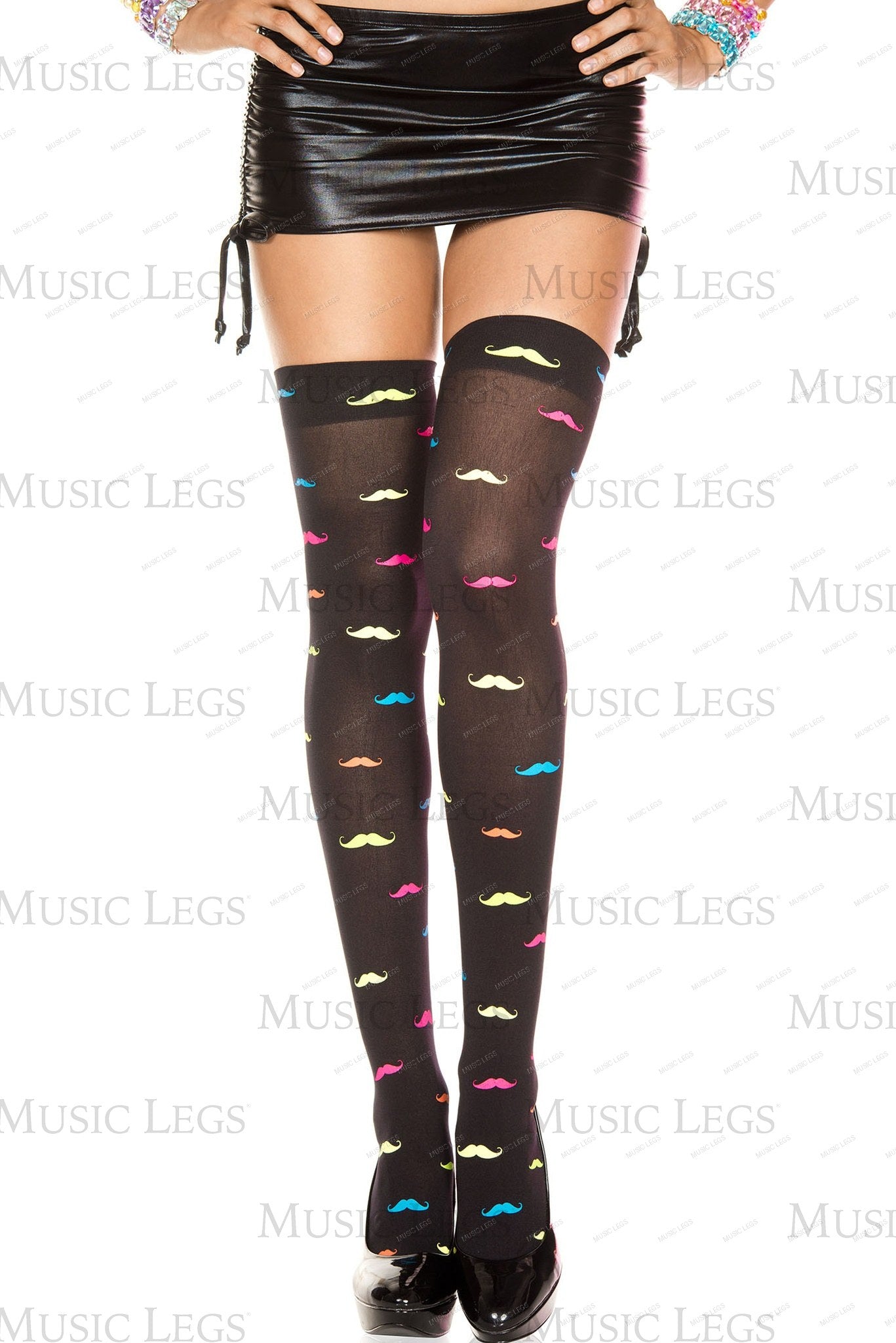Neon mustache print opaque thi