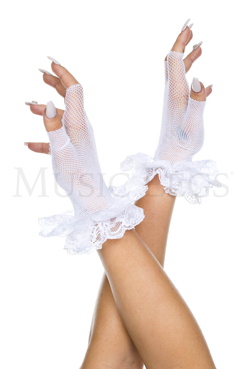 Lace fishnet fingerless gloves