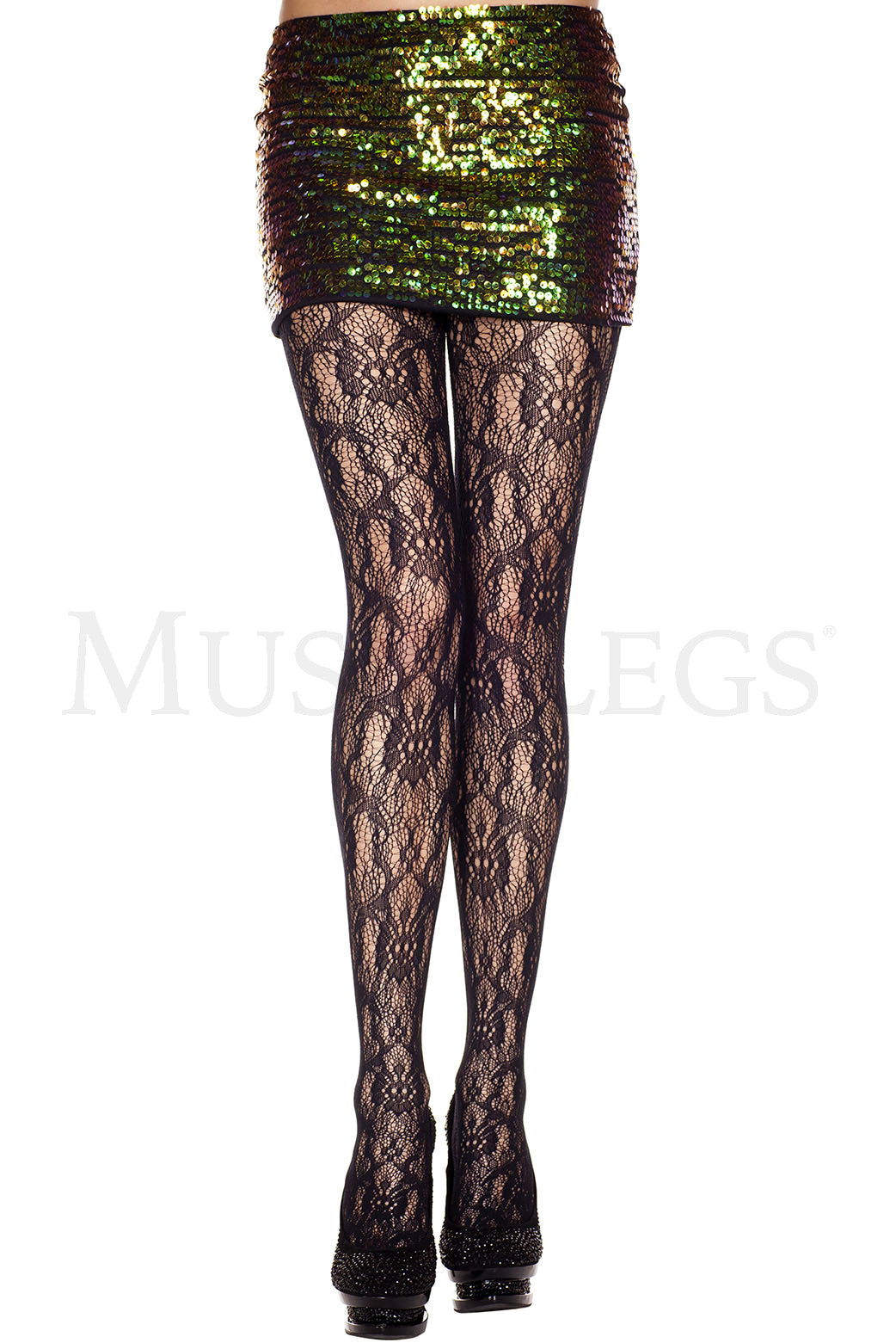 Lace design spandex pantyhose