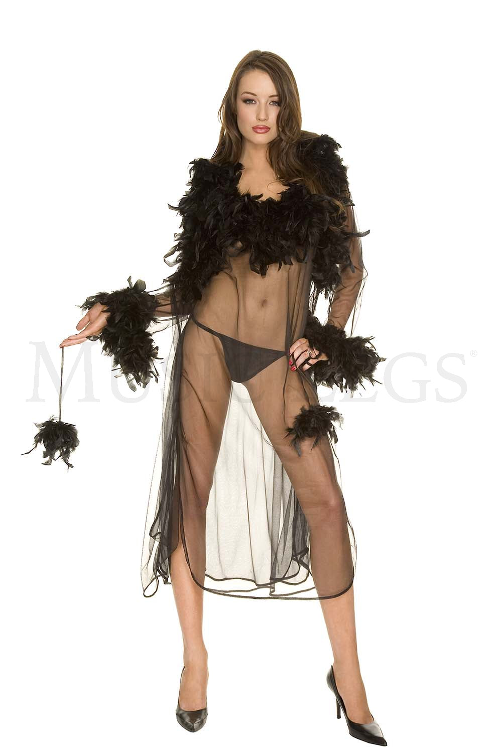2 pc Ostrich sheer robe with g