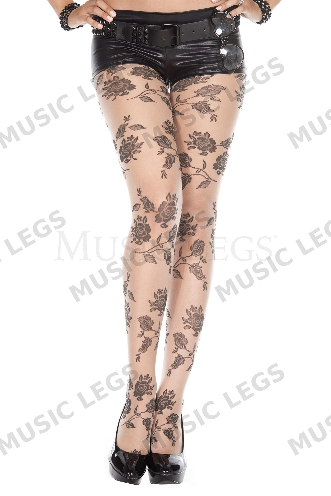 Black rose print sheer pantyho
