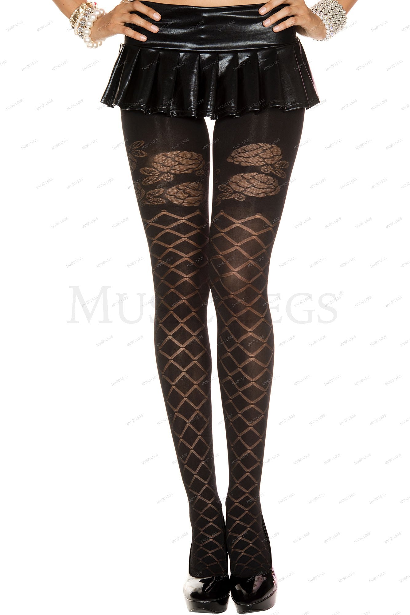 Trellis design spandex pantyho