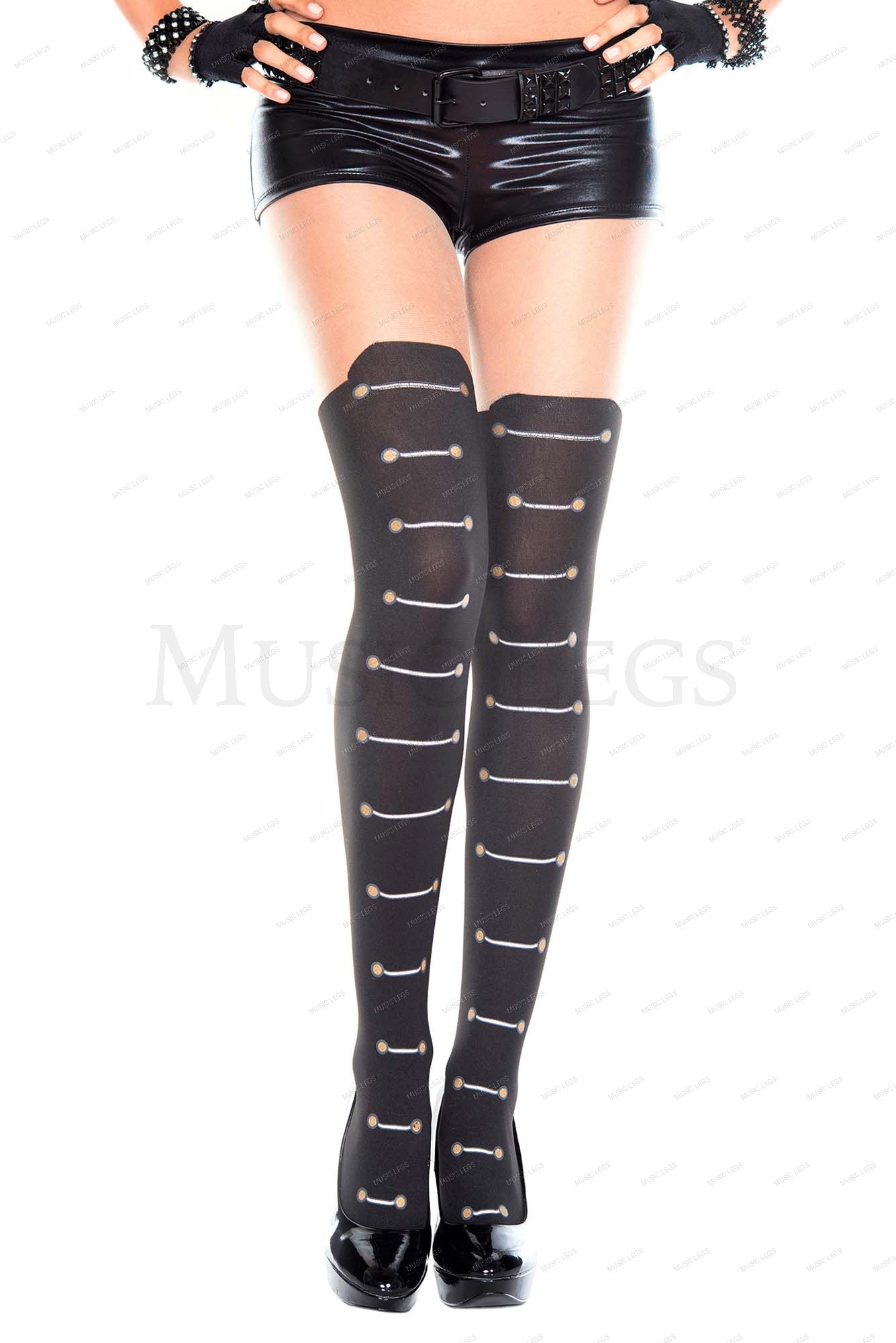 Lace up design spandex pantyho
