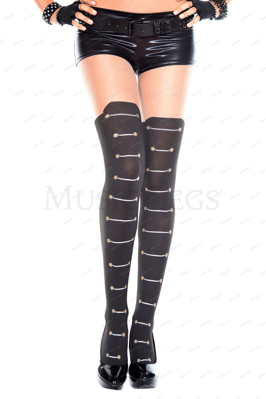 Lace up design spandex pantyho