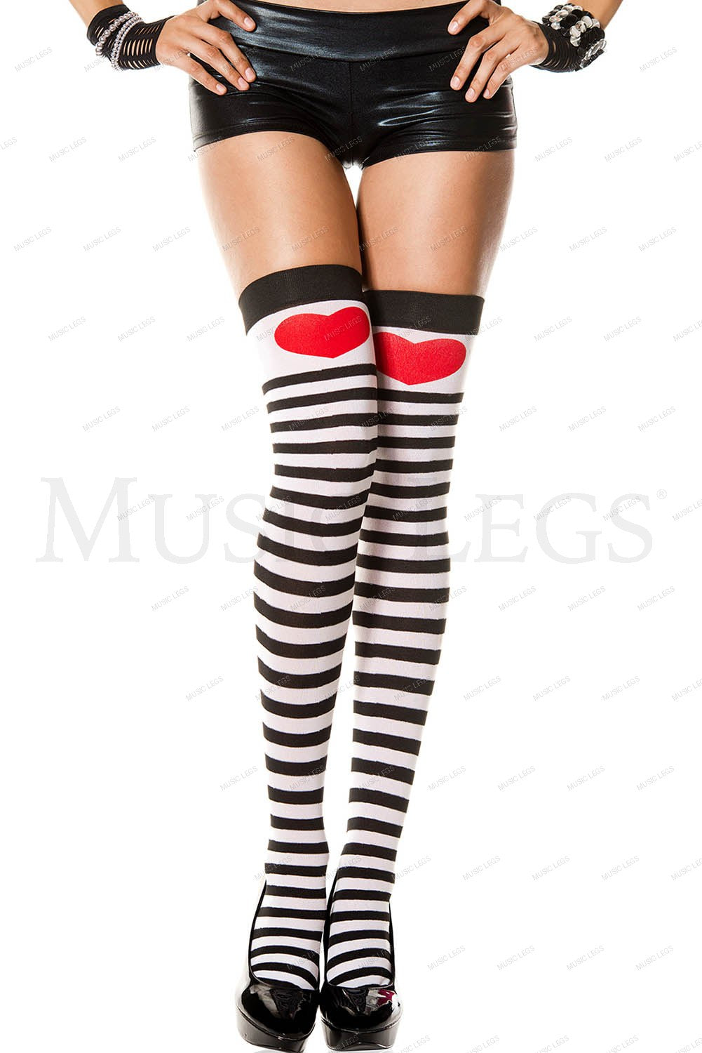 Striped thigh hi with heart pr