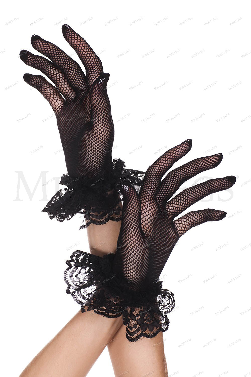 Lace ruffle fishnet gloves