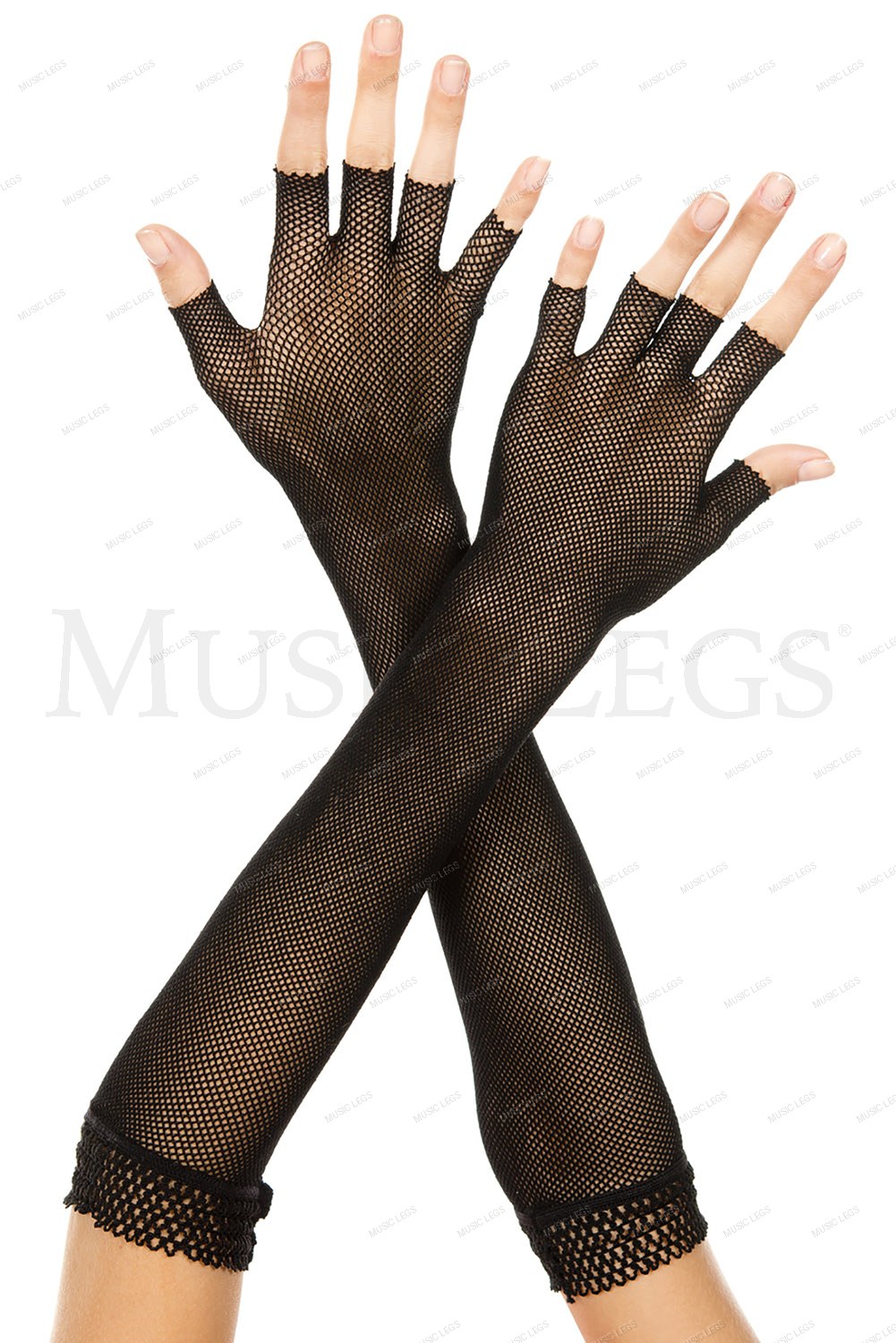 Elbow length fingerless fishne