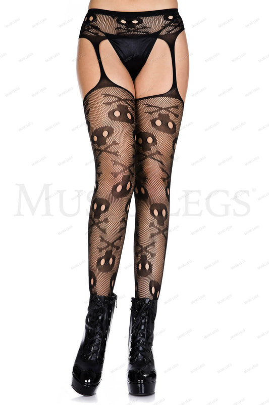 Skull print suspender pantyhos