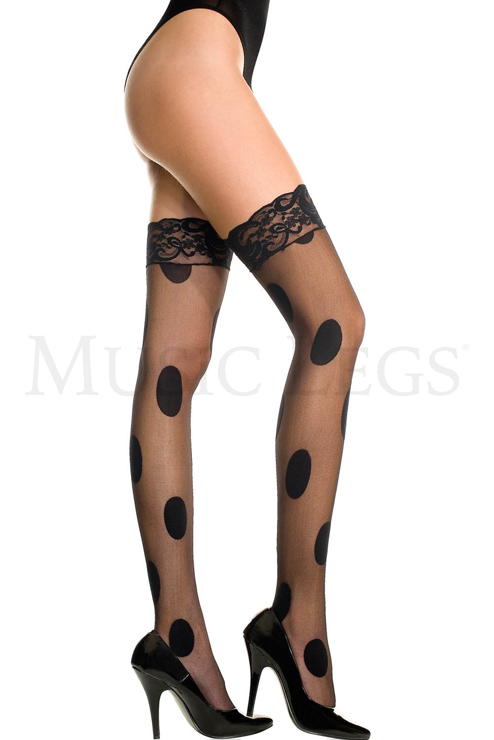 Polka dot sheer lace top thigh
