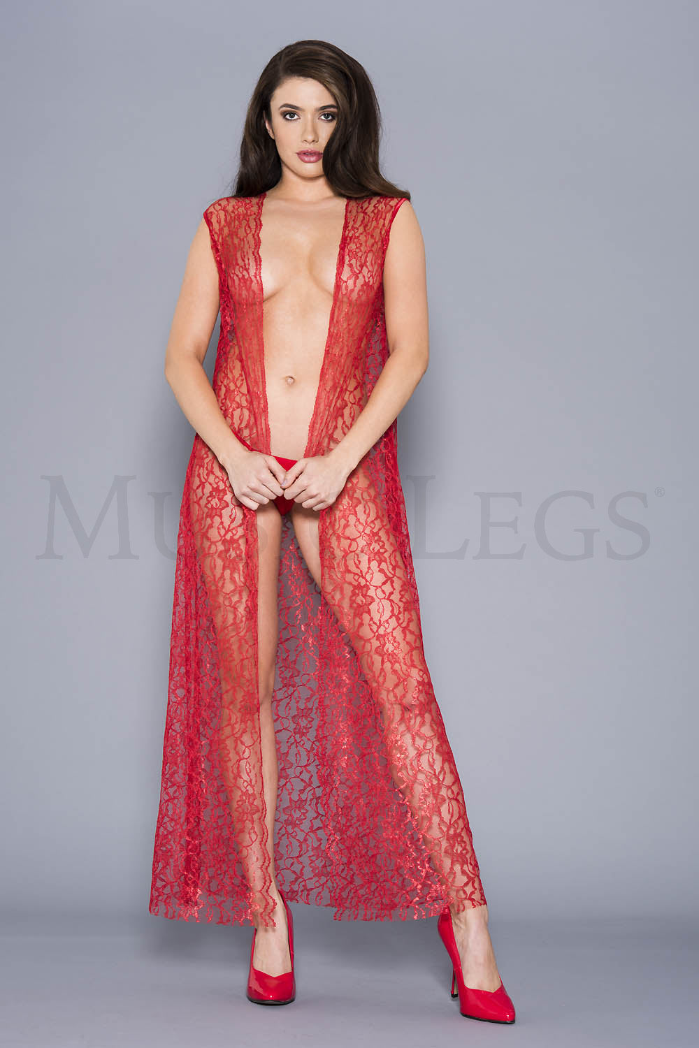 Draping open lace gown with g-