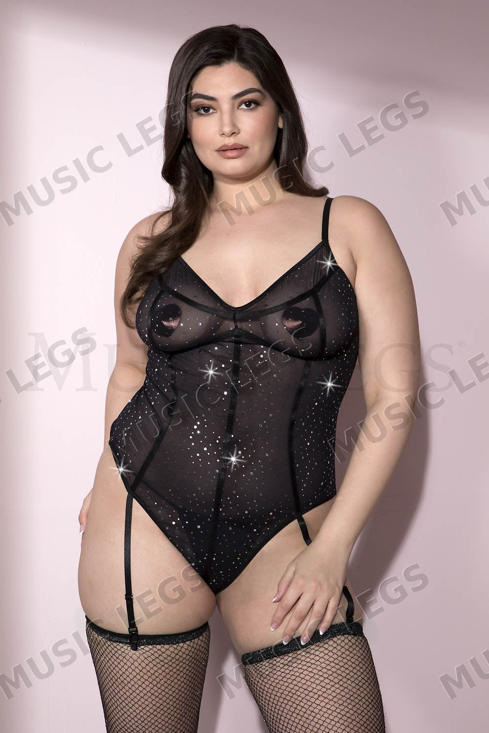 Plus size sheer paneled sparkl