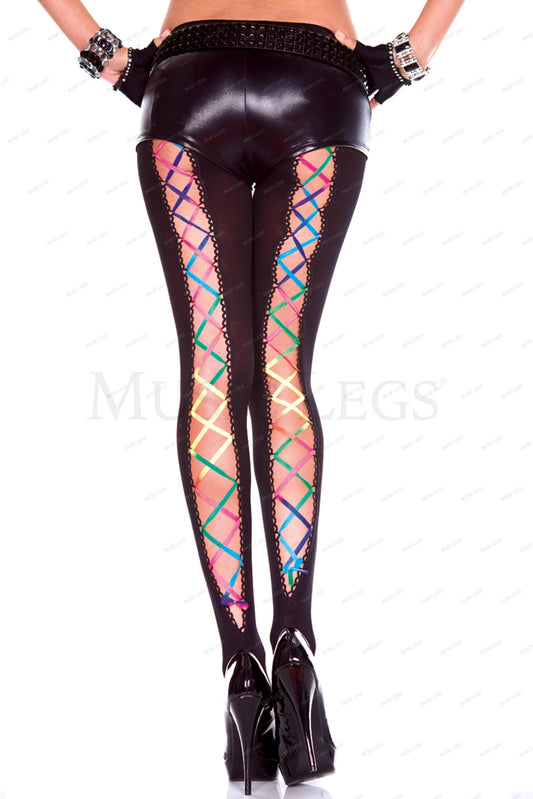 Rainbow ribbon lace up pantyho