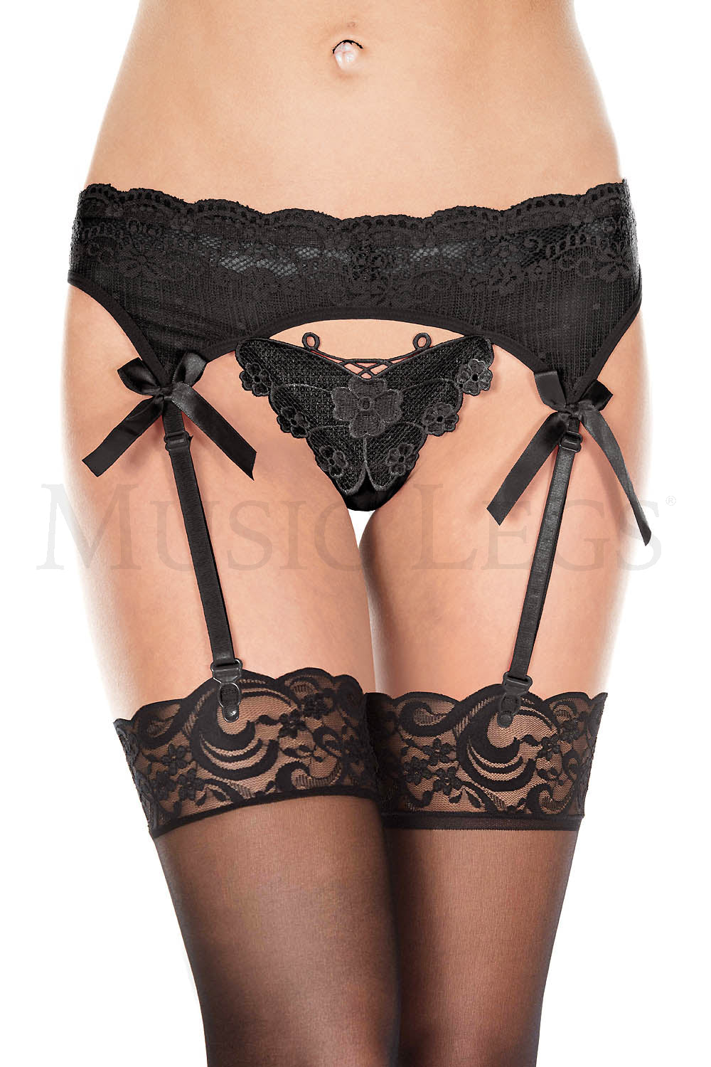 Ribbon accents lace garterbelt
