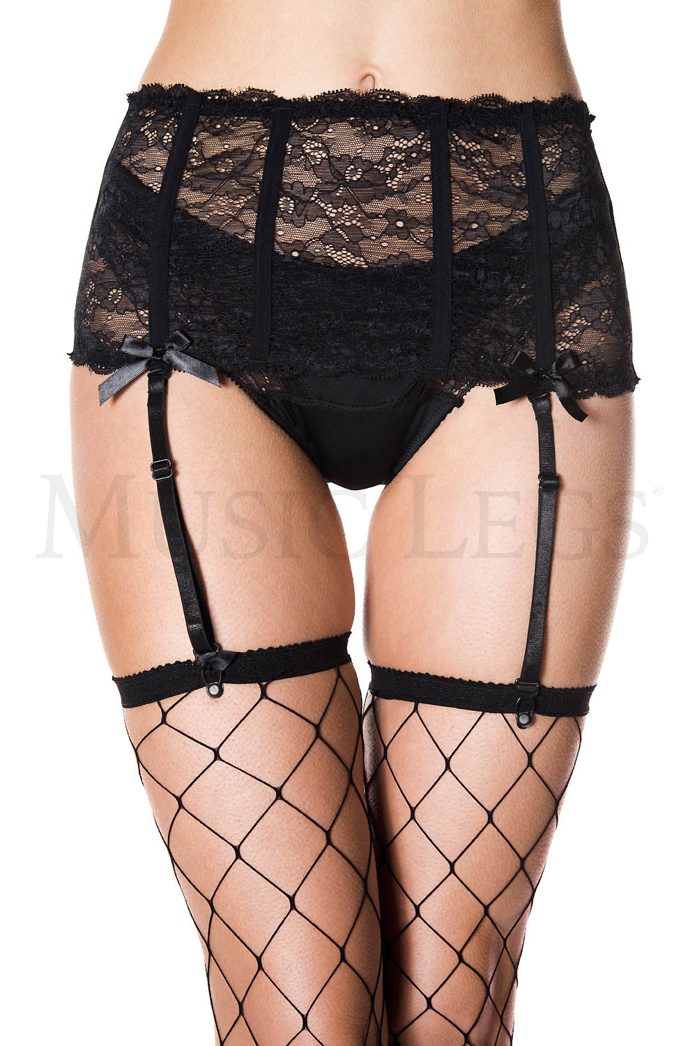 Lace garterbelt with striped p
