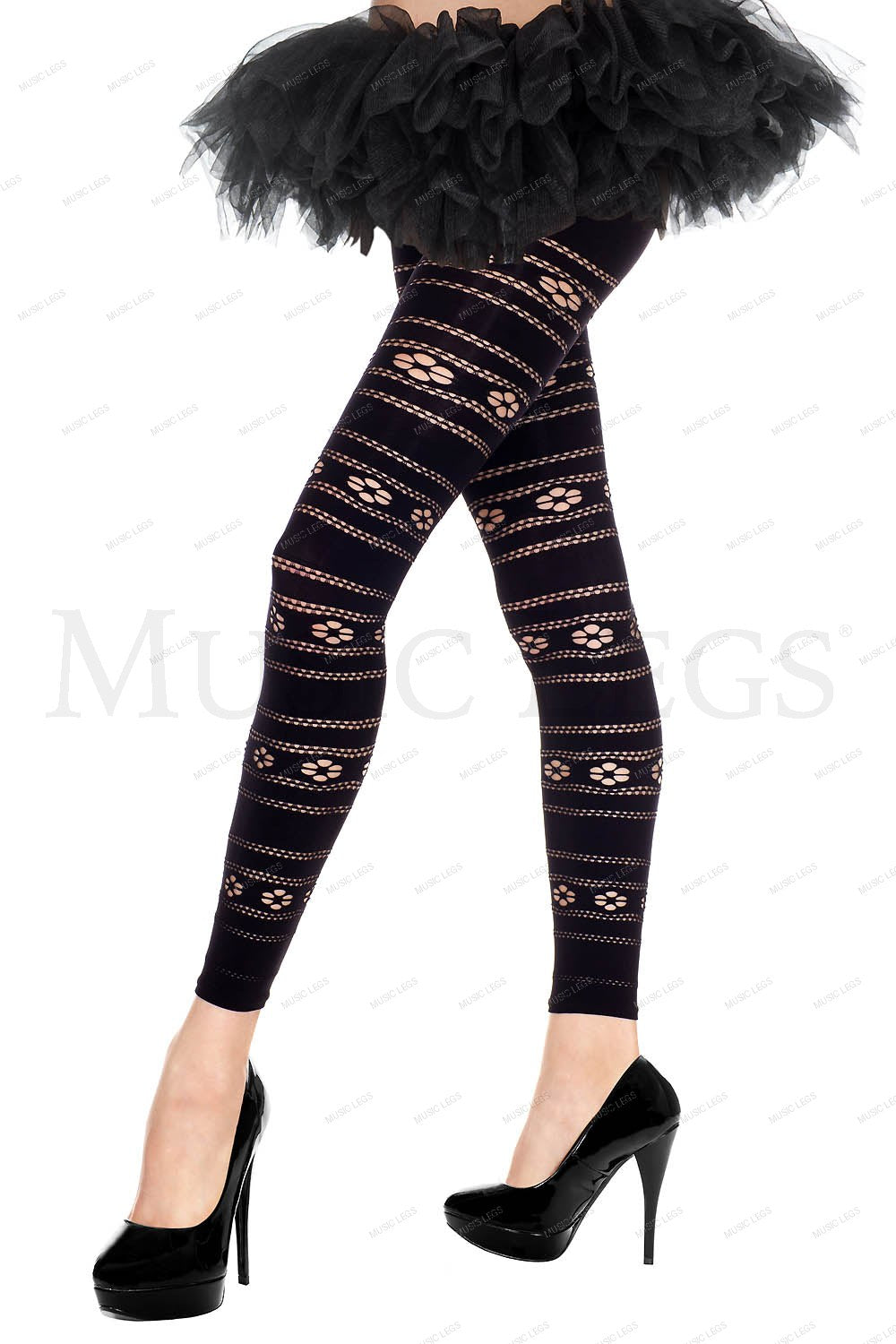 Floral and net opaque leggings