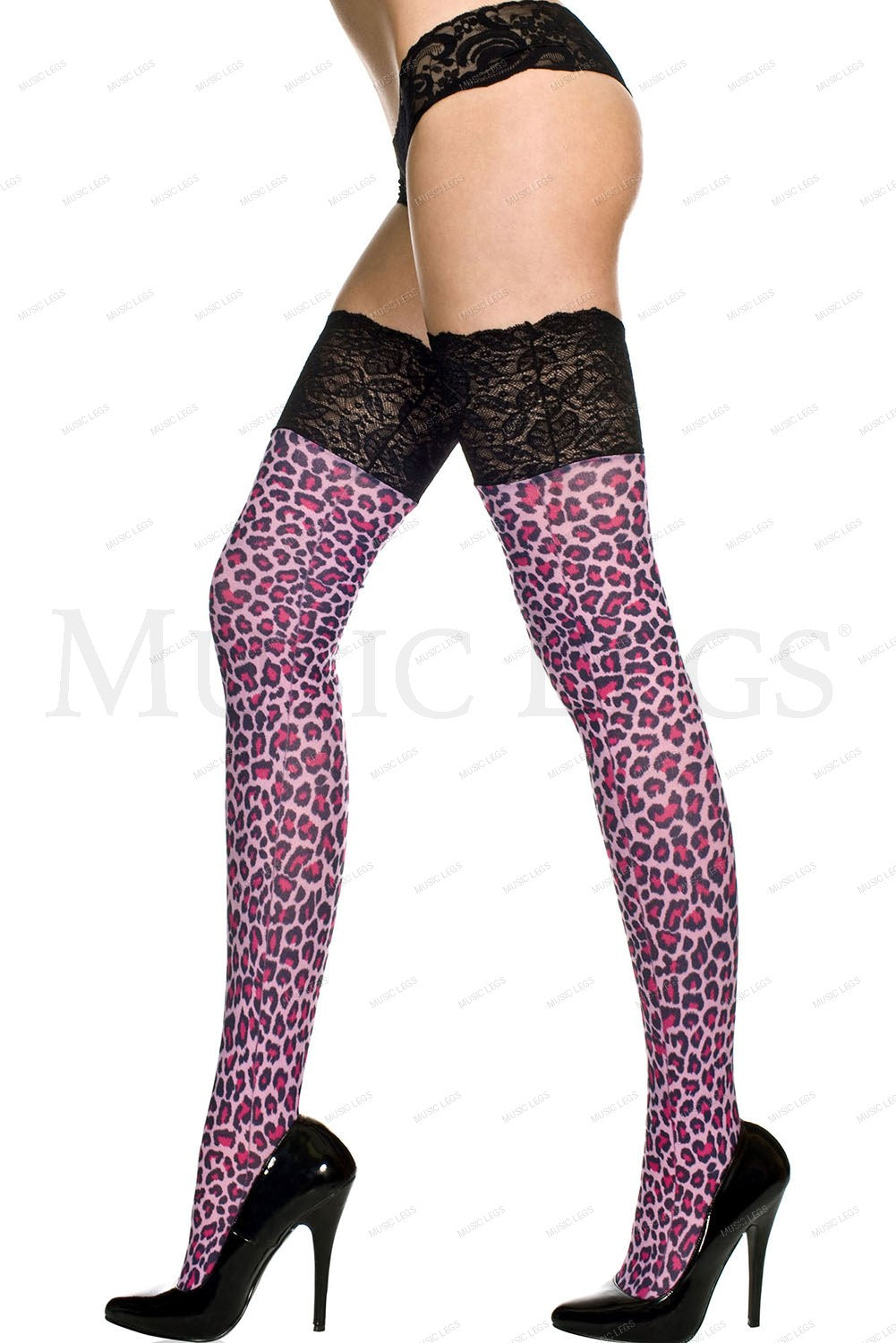 Wide lace top leopard print th