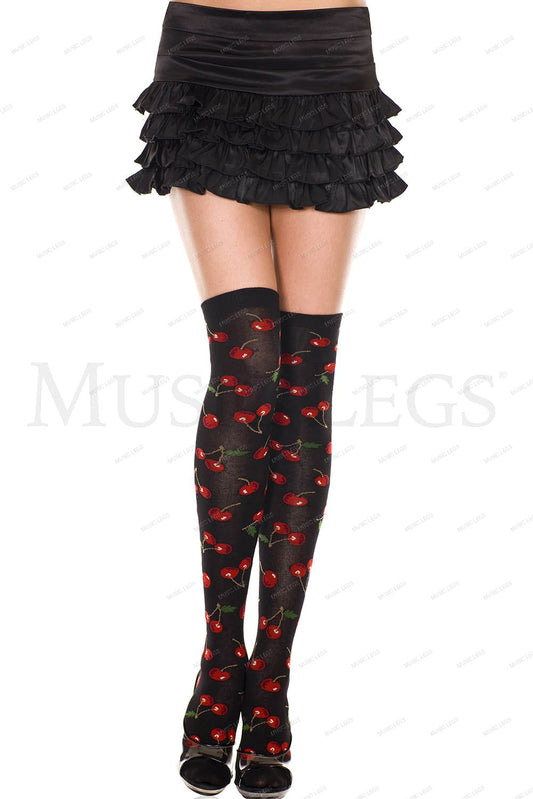 Cherry print acrylic thigh hi.