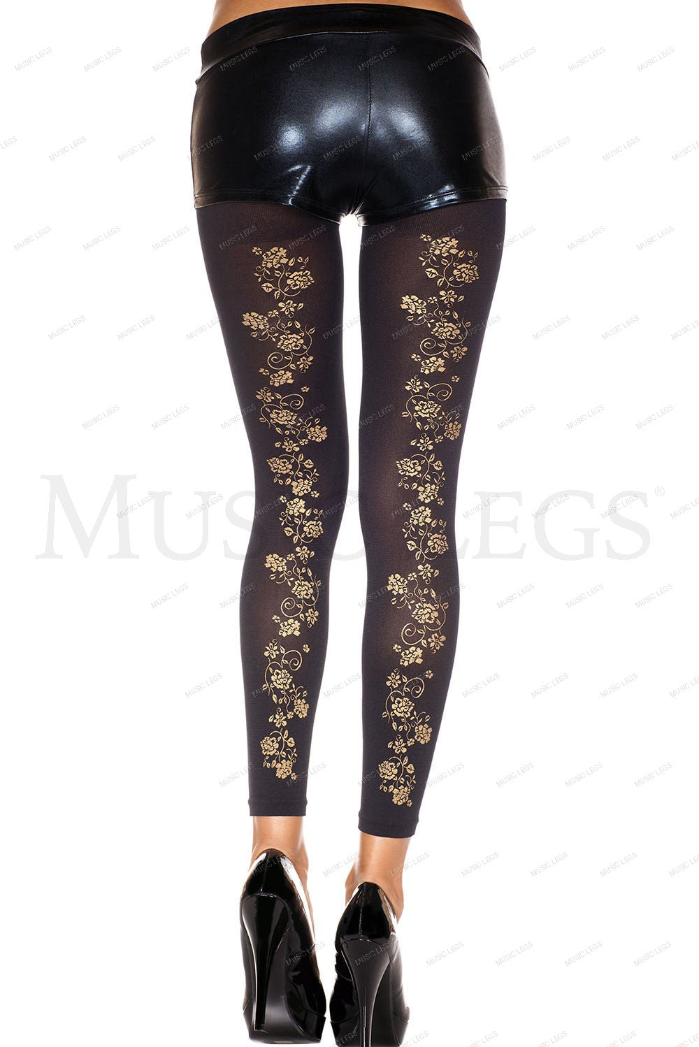 Golden floral print spandex