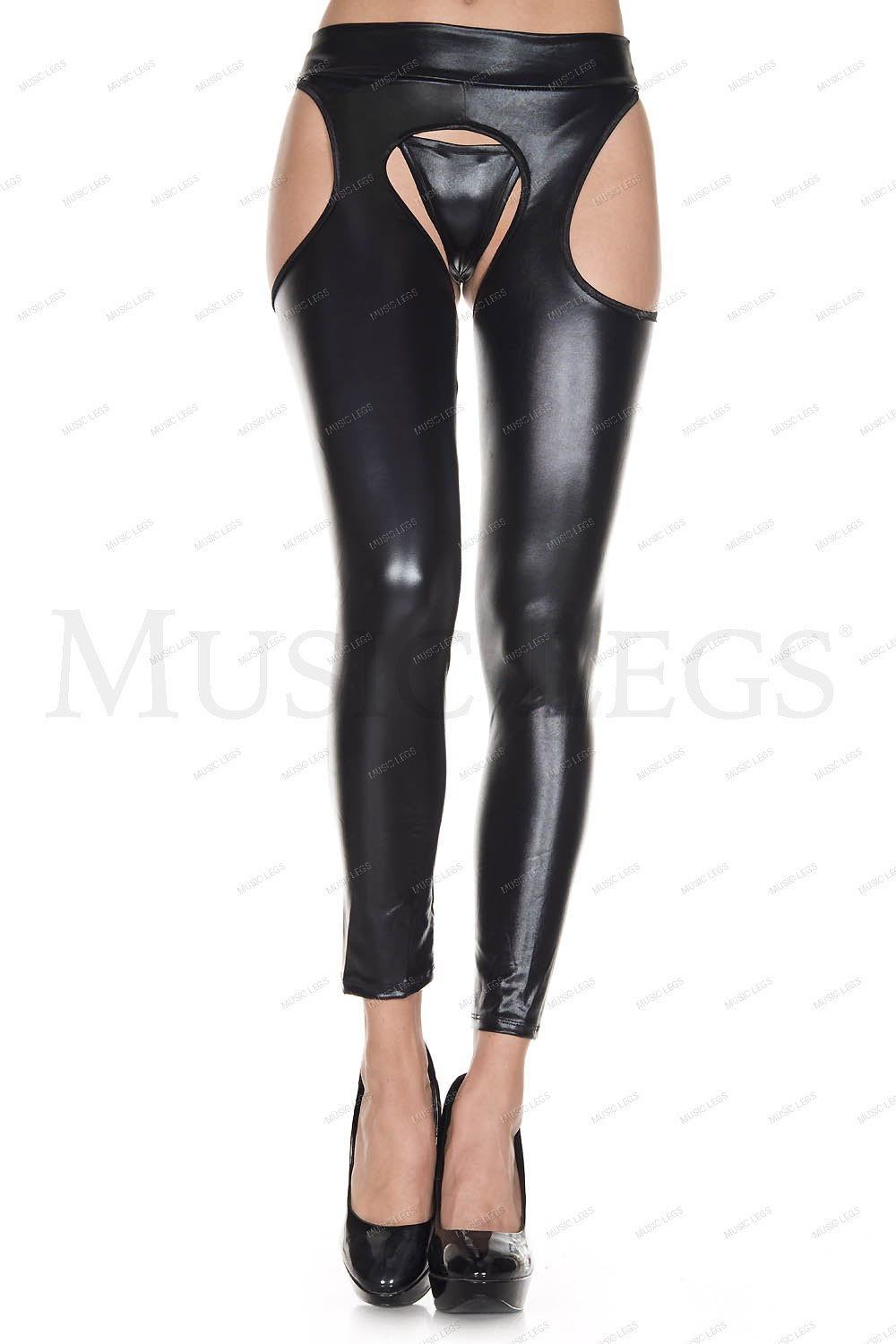 Footless wet look suspender ti