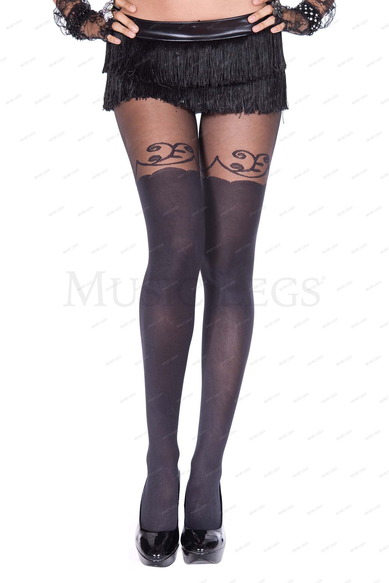 Lacy faux thigh hi spandex tig