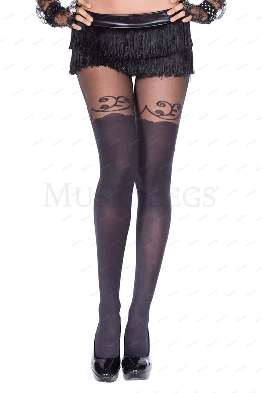 Lacy faux thigh hi spandex tig