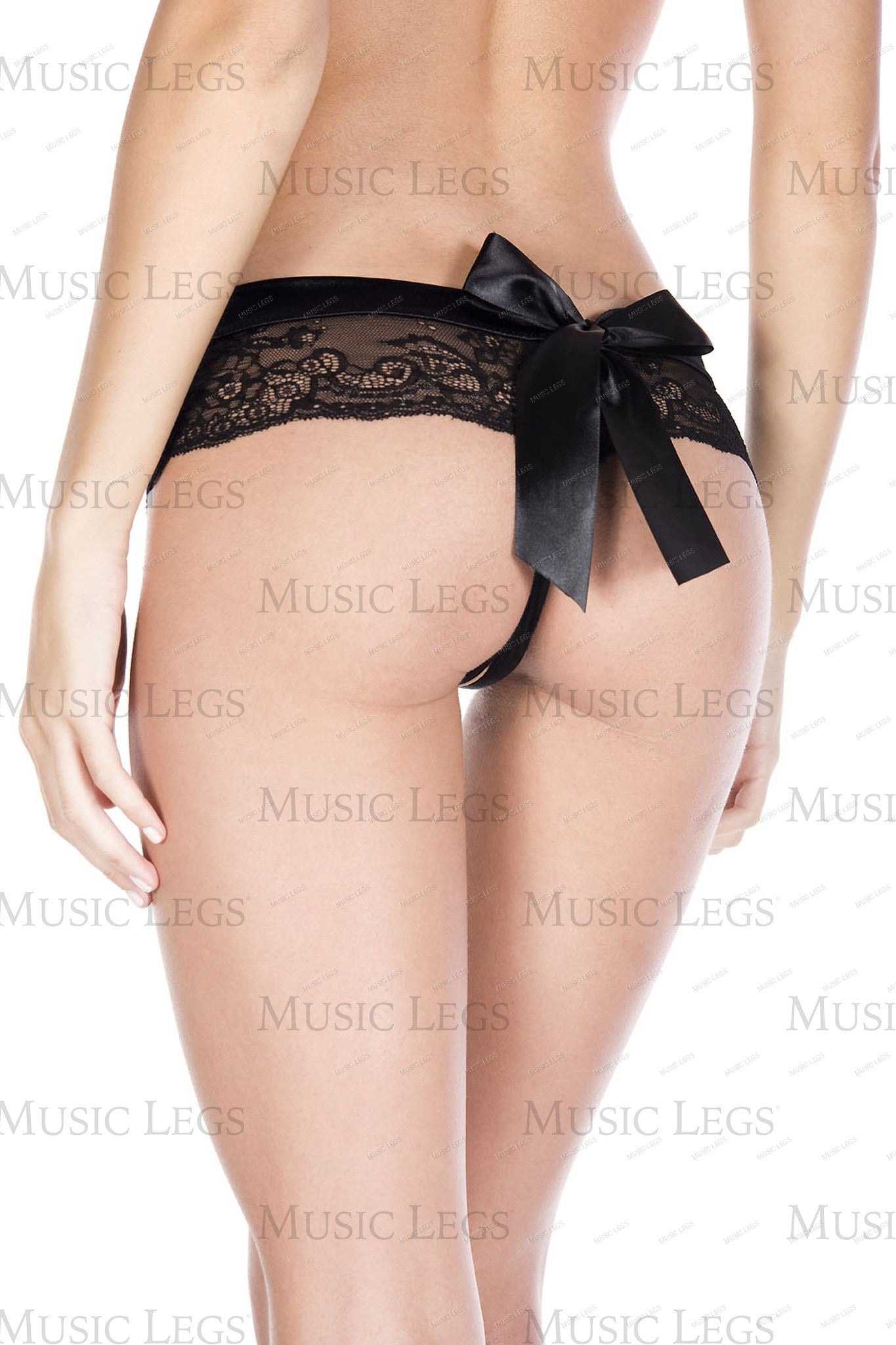 Lace back bow crotchless panty