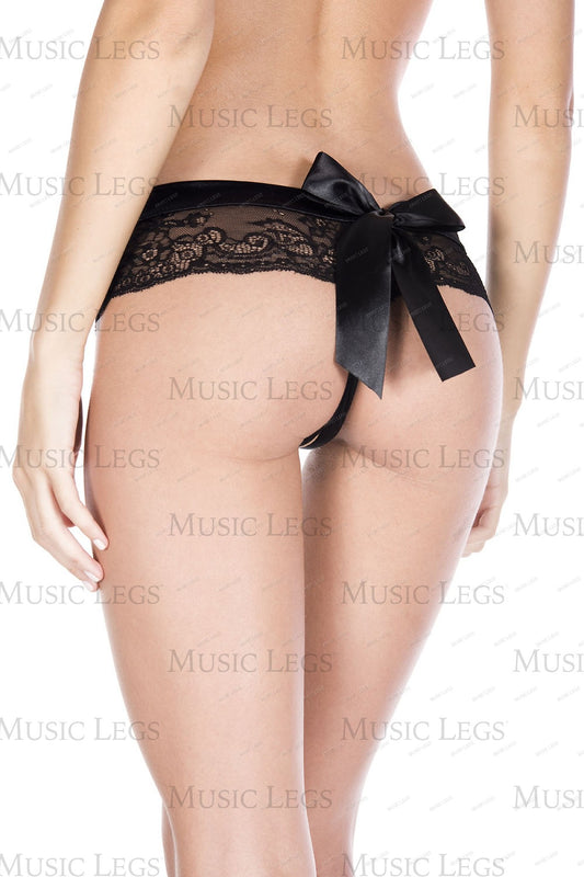 Lace back bow crotchless panty